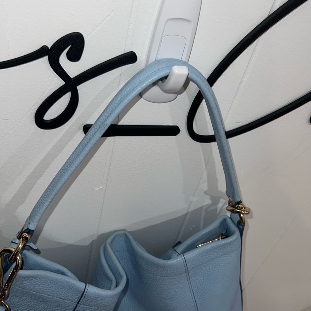 COACH Light Blue Leather 2 Way Shoulder Bag with Crossbody Strap EUC - Picture 10 of 16